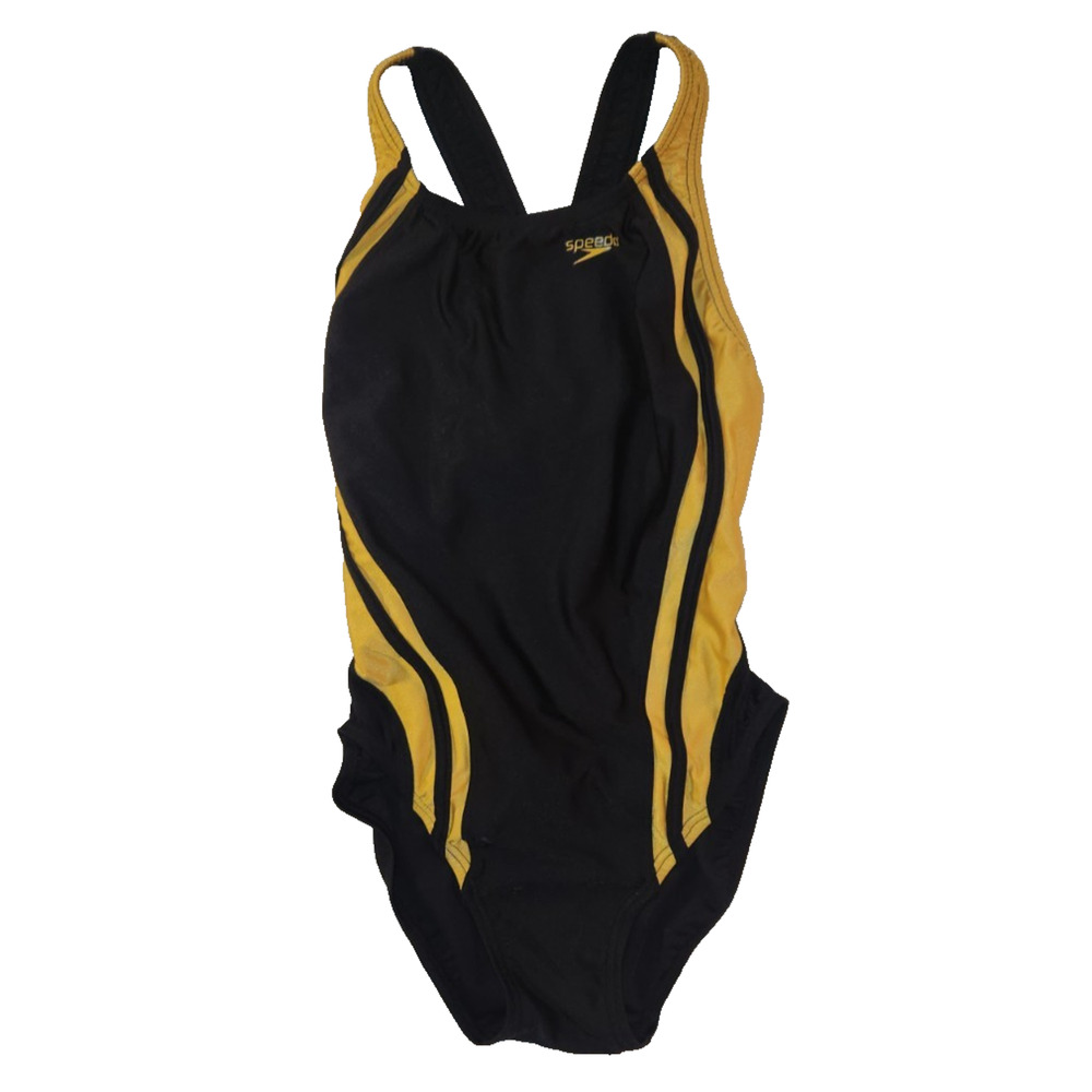 Speedo One Piece Swimsuit Sz 6 Black Gold Racing Athletic Endurance Women's EUC